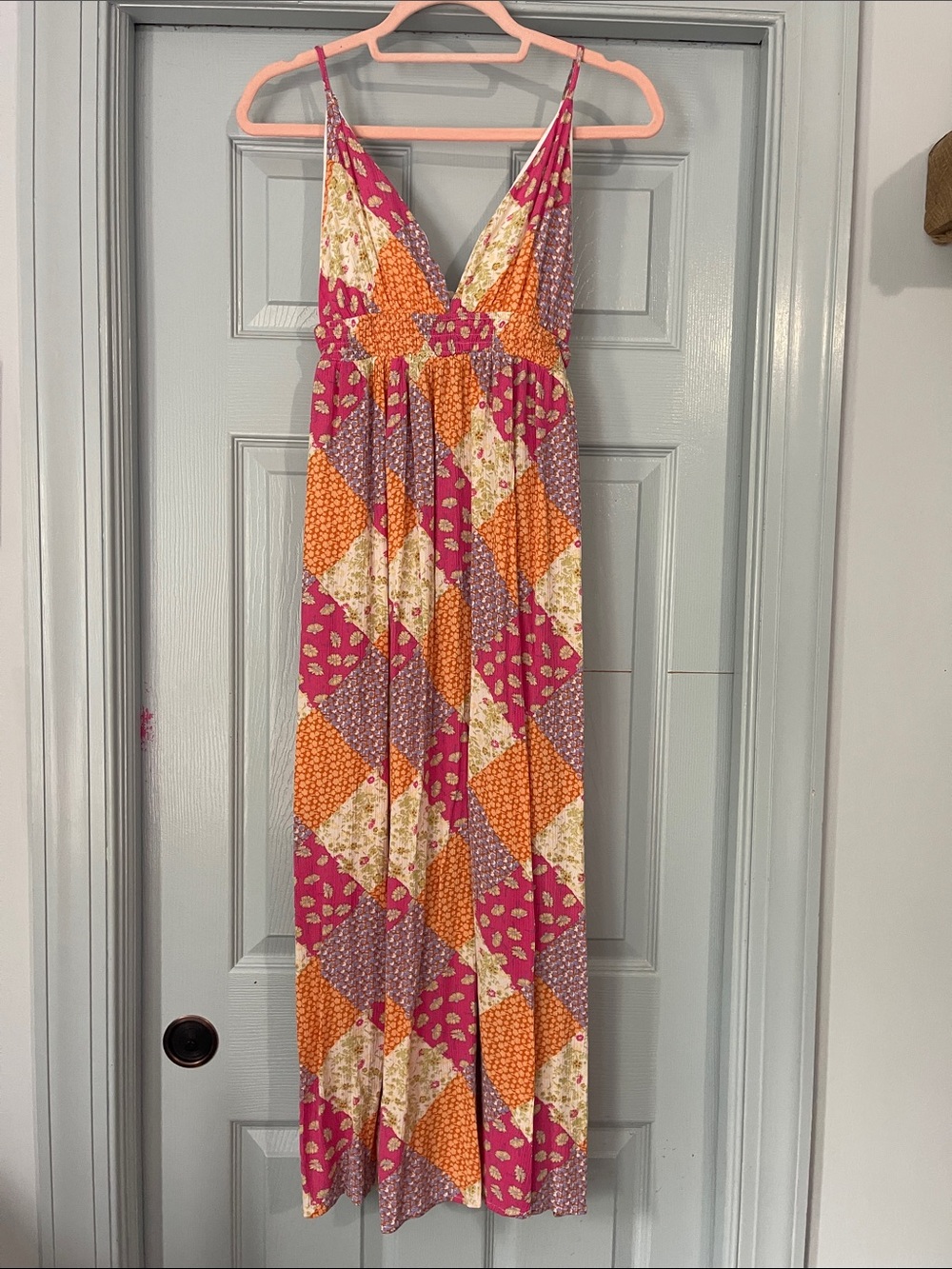Millibon Pink Orange Purple Patchwork Maxi Dress